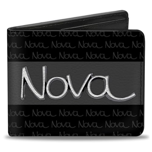 Buckle-Down Men's PU Bifold Wallet-1968-72 NOVA Script Emblem Stripe/Repeat Black/Gray/Silver, Multicolor, 4.0