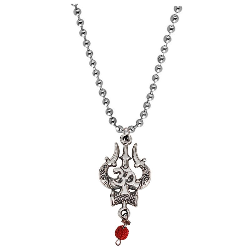 M Men Style Religious Om Trishul Damaru Rudraksh Bead Silver Brass Pendant Necklace Chain For Men And women (B0C8B4NGS7) Amazon Price History, Amazon Price Tracker