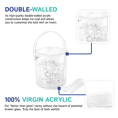 Huang Acrylic Double Wall Ice Bucket With Lid And Ice Tongs 1 1/2 Qt | Great For Home Bar, Chilling Beer, Champagne, Wine Bottle #TOP4