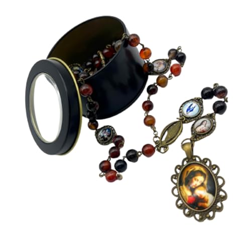 8MM Natural Agate Stone Rosary Beads Catholic Seven Sorrows Rosary Beads Necklace Seven Sorrows of Mary Rosary Chaplet