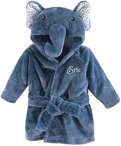 Personalized Baby Bathrobe -Custom Monogram/Name Embroidered Gift/Present /Infant/Baby Shower or Birth Baby Robe & Bathrobe (Blue Elephant)