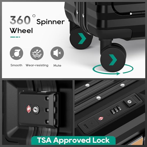 Image of Joyway 20 Inch Carry on Luggage with Aluminium Frame and Front Pocket, PC Hardshell Suitcase with USB Port and Cup Holder, 21.5x14.2x9 Airline Approved, Luggage with Spinner Wheels and TSA Lock