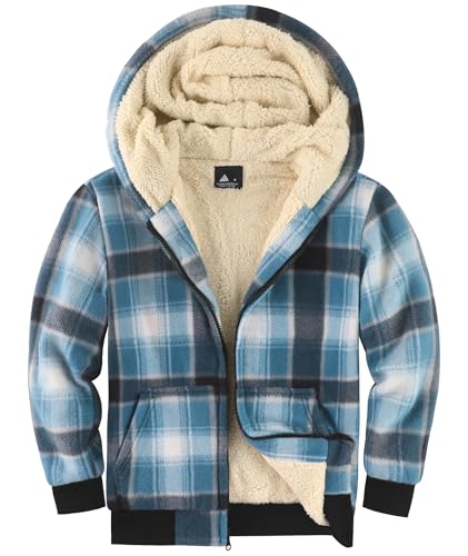 Image of Boys Fleece Jacket with Hood Unisex Child Sherpa Lined Zip Up Warm Coat Hooded Sweatshirt Outerwear