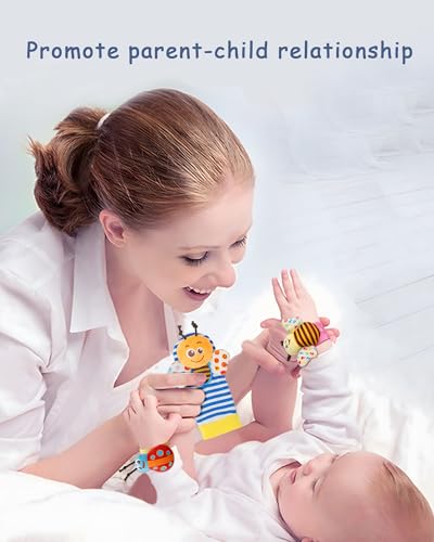 Wrist Rattles Foot Finder Rattle Sock Baby Toy, Hanging Rattle Toy, Hand Bracelet Rattle, Feet Leg Ankle Socks, Activity Rattle Present Gift for Newborn Infant Babies Boy Girl-12pcs A4