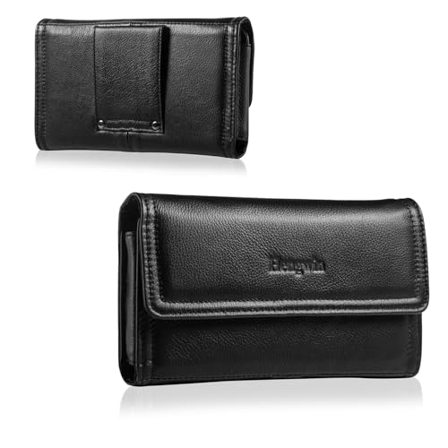 Étui de téléphone en cuir véritable noir pour homme élégant