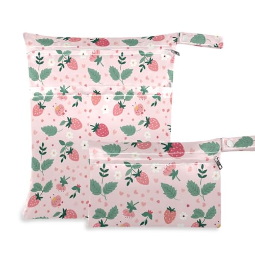 Coikll Wet Dry Bags for Cloth Diaper 2 Pack Waterproof Yoga Gym Bag for Swimsuit Wet Clothes Baby Items-?Cute Strawberry?