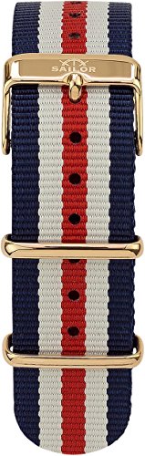 Sailor Damen Herren Nylon Armband Marine blau-weiß-rot BSL101-2014-20, Breite Armband:20mm (normal), Farbe Edelstahl:Rosègold