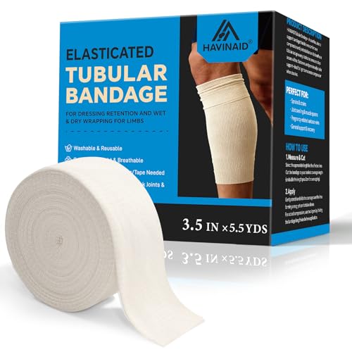 Latex-Free Elasticated Tubular Support Bandage with Stockinette Fabric Breathable Tubular Compression Sleeve for Joint & Tissue Support on Arms Knees Legs (3.5 x 5.5 Yards) Size E