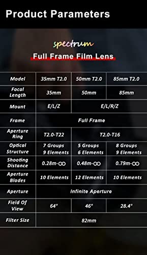 7Artisans HS2022081935T14 85Mm 50Mm 35Mm T2.0 Cine Lens Kit For L Mount,Full Frame Large Aperture Camera Lens,Compatible thumb #2