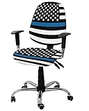 JasmineM Office Chair Cover Stretchable Desk Chair Covers Thin Blue Line Black Police Flag Protective Universal Chair Seat Cover for Gaming Computer Law Enforcement