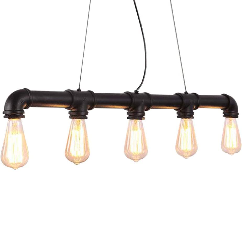 Lustre en fer forgé industriel noir mat au design tuyauterie rétro