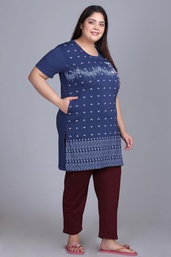 Image of In Love Women's Plus Size Printed Cotton Night Suit Set Short Sleeve | Cotton fabric - soft night suit set for sleepwear and home comfort