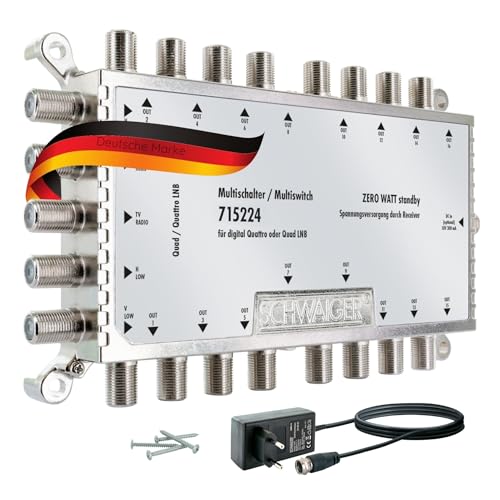 Schwaiger 5224 Distribuidor Sat Multiswitch Repartidor Sat Digital De 16 Vías Con Fuente De Alimentación Externa Incl. Accesorios De Montaje