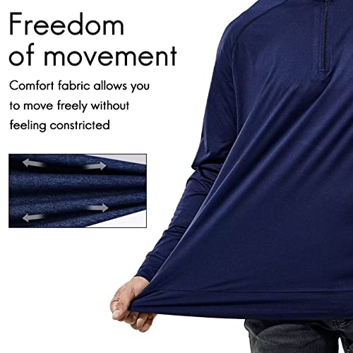 Haimont Men's 1/4 Zip Golf Shirt Long Sleeve Athletic Pullover With Lightweight Brushed Fleece Lining, Quick Dry For Hiking Fishing Outdoor Active Tops, Heather Blue, Xl #TOP3