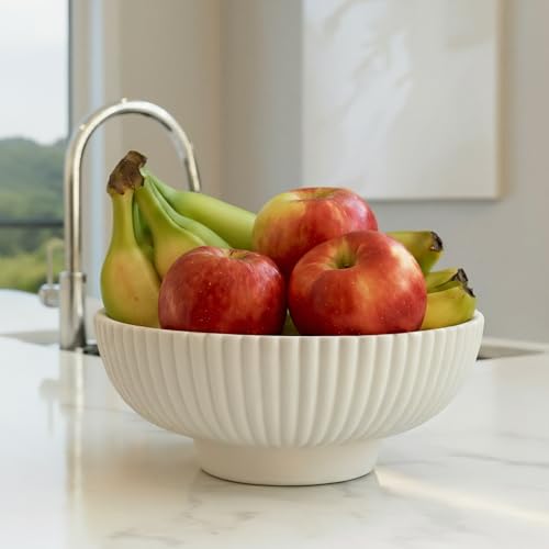 Decorative Concrete Fruit Bowl For Kitchen Counter Or Table Decor – Premium Quality Large Bowl Elevates Your Modern/Farmhouse Home Decoration, Showcasing Fruit or Seasonal Centerpieces in Style, gray