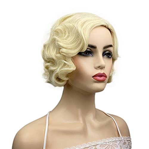 Wiginway Vintage Short Curly Finger Wavy Flapper Heat Resistant Synthetic Hair Wigs For Women Girls Party Evening Out Fun Blonde #TOP3