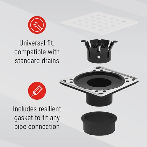 GURU USA Evo Lite Plus Square Stainless Steel Shower Drain with ABS Base & Hair Strainer, Bathroom Accessories for Shower Floor Drainage, Plus White - Image 6