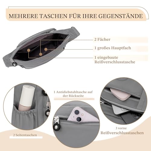 Womens Cross Body Bag Casual Umhängetasche Handtasche Multi Pocket Messenger für den täglichen Gebrauch Einkaufen (grau)