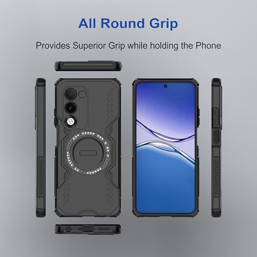 Image of amazon basics Back Case Cover for Oppo K13x 5G | MagSafe Case with Built-in Metal Ring | Supports MagSafe Charger, Wallet & Car Mount | Shockproof Hybrid PC + TPU | Black