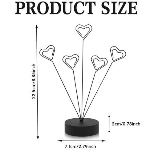HINGTAI Black Tree Holder for Pictures Desk Photo Display Gift Tree Holder for Party, Heart-Shaped Photo Stand Contains Five Clips, Round Base Suitable as a Gift for Holidays Weddings or Work