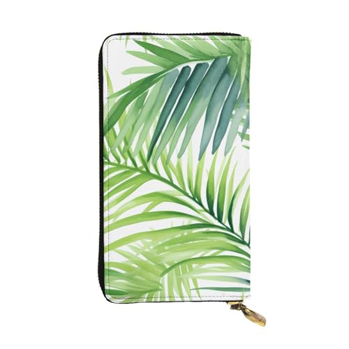 Tropical Palm Tree Leaves Watercolor Prints Leather Long Clutch Wallet for Fashionable Girls and Women - Durable, Stylish, and Functional, Black, One Size
