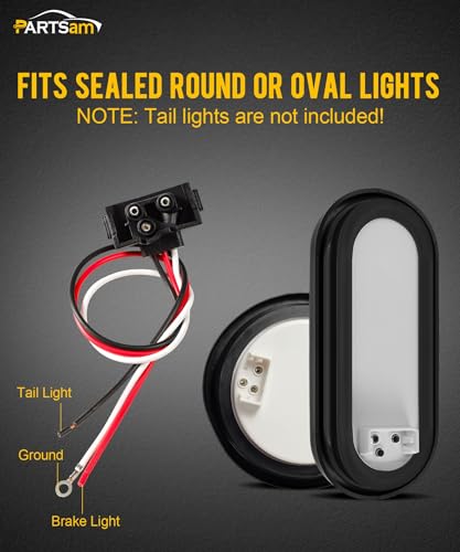 Image of Partsam 8X Truck Trailer Molded 3 Prong Pigtail Harness Stop Turn Tail Brake Backup Light