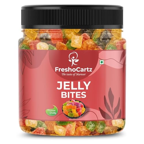 Image of FreshoCartz Mix Fruit Jelly Bites 800gm Jar - Sugar Coated Jelly Candy | Assorted Fruit Flavour Juicy Jellies | Soft & Chewy Colorful Candies | Party Treats & Kids Favourites | Pack of 1