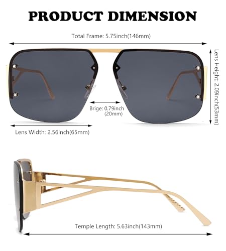 NULOOQ Trendy Aviator Sunglasses for Women Men Retro Metal Rimless Frame Shades Luxury Designer Style3