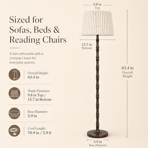 Image of Real Wood Floor Lamp with Dual Lampshades, Sculptural Spindle Standing Lamp with Foot Switch, Modern Farmhouse Dimmable Floor Lamp for Living Room, Bedroom, Reading Corner & Cozy Home Decor