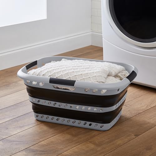 Collapsible Laundry Basket | Portable | Space Saver Storage | Hold 2 Loads | Store Under the Bed or Closet | Good for Kids | Dorm | Bedroom | Large | Grey/Black - Image 4