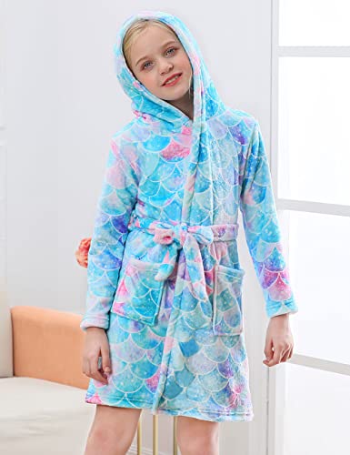 Mermaid Robes For Girls Flannel Hooded Bathrobes Kids Soft Plush Sleepwear Size 13 14 Long Sleeve Loungewear Pajamas Gift 13-14 Years #TOP3