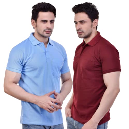Image of SMAN Men's Polo T-Shirt Regular Fit Half Sleeve Multi Color Combo Pack of 2