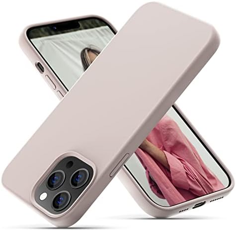 OIIAEE Silicone Case Designed for iPhone 13 Pro Max Case, Ultra Slim Shockproof Protective Liquid Silicone Phone Case with Soft Anti-Scratch Microfiber Lining, 6.7 inch, Chalk Pink