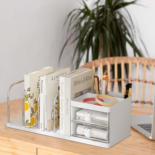 Luxvara Organizador Escritorio, 2 Organizador Cajones, Cajones Almacenaje con 4 Revistero, Multifuncional Portalapices Escritorio para Bolígrafos para Oficina en Casa (Blanco) - imagen 7