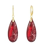 YOQUCOL Pendientes colgantes de lágrima de piedra natural roja, chapados en oro, bohemios, modernos para mujer