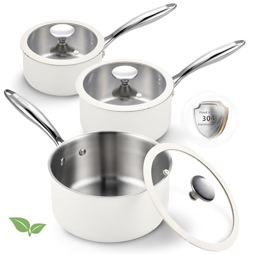Tri-Ply Stainless Steel Sauce Pan Set with Lids 6PC, 1.5QT & 2.5QT & 3QT, Induction, PFOA Free, Dishwasher Safe,Sauce Pot, Cooking Pot, Tri-Ply Full Body