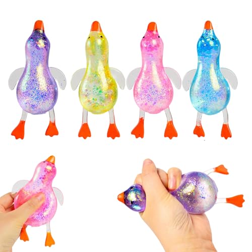 4Pcs Glitter Duck Squishy, Cute Duck Squish-y Sugar Stress Ball, Cute Slow Rising Squishy Ducks Squeeze Sensory Toys, Soft Stres