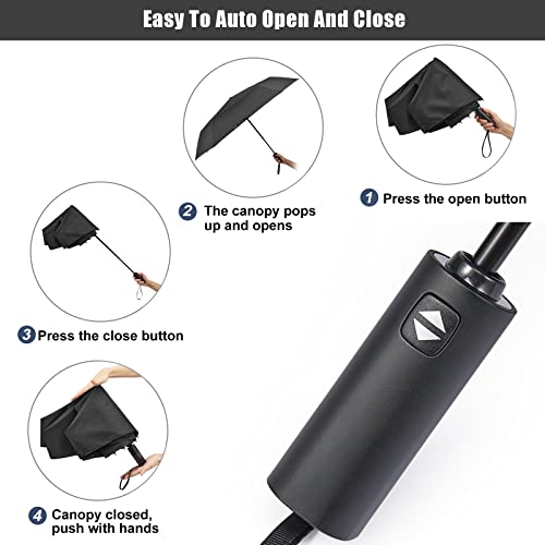 G4Free 54 Inch Large Golf Umbrella, Automatic Square 3 Folding Windproof Umbrella Compact Travel Rain Umbrellas（Black） #TOP2