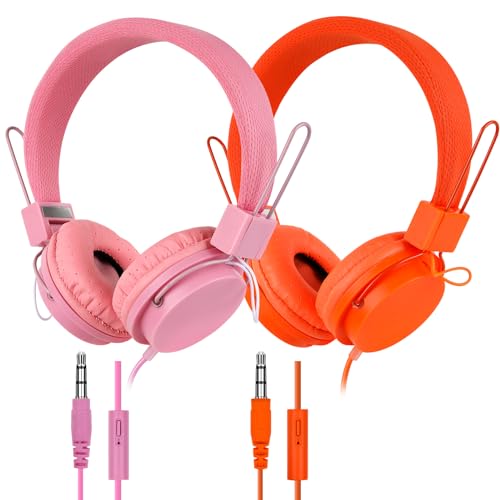 TJZXGUI �o���N�N���X���[���w�b�h�z�� �}�C�N�t�� 2�p�b�N �I�[�o�[�C���[ ���K �L���w�b�h�Z�b�g K-12 �w���p �����p �}���� 3.5mm�W���b�N Chromebook/�^�u���b�g/�m�[�g�p�\�R���p (�I�����W�ƃs���N)