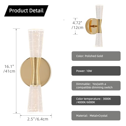 Image of JoollySun Crystal Sconces Wall Lighting with Dimmable 3-Color (3000K-6000K) LED for Bathroom Hallway Bedroom