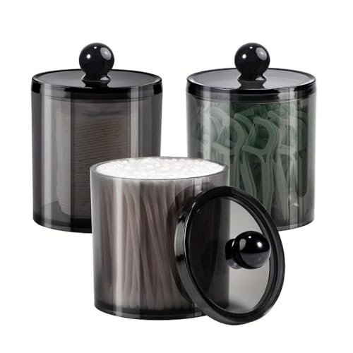 Xiraivke 詰め綿棒ディスペンサー薬用缶プラスチック収納ボックスバスルームジャーセット (3pcs)