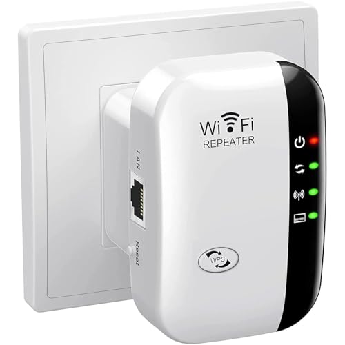 Amplificateur WiFi, répéteur WiFi, Couvre jusqu'à 300 m² et 45 appareils - avec Port Ethernet, Installation Rapide, amplificateur de Signal sans Fil Domestique, Prise européenne