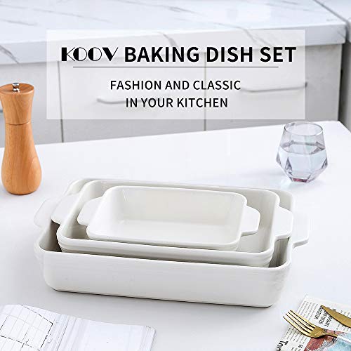 Koov Bakeware Set, Ceramic Baking Dish Set, Rectangular Casserole Dish Set, Lasagna Pan, Baking Pans Set For Cooking, Cake Dinner, Kitchen, 9 X 13 Inches, 3-Piece (Set Of 3, White) #TOP1