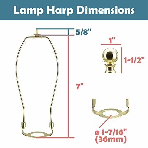 Image of Aspen Creative 20037-12, 7 inch Lamp Shade Harp Holder With E26 UNO Fitter Adapter, Includes Solid Steel Bumped Cylinder Finial /7 inch Harp And E26 36mm UNO Fitter In Brass Plated Finish, 2 Pack