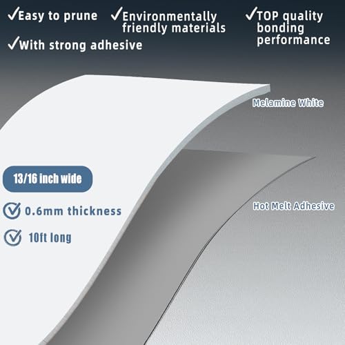 Image of Melamine Edge Banding, 13 /16 inch x 10ft roll of Veneer White Edge Banding Pre-glued, Real Wood Tape for Cabinet Repair and Furniture Restoration