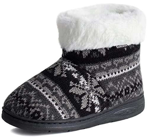 GURGER Chausson Enfant Fille Peluche Pantoufle Garçon Chausson Montant Hiver Fourrure Chaud Chaussons Bottes Bottines Maison Noir Taille 32 33 Cover