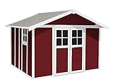 Ondis24 Gartenhaus Deco 3,55 x 3,15 m, Gerätehaus Kunststoff/Metall rot, Fahrradschuppen mit Satteldach, Geräteschuppen Outdoor, PVC Paneele, Doppeltür