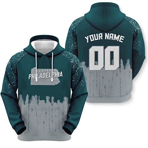 Slaccvd Philadelphia Hoodie Custom Football Sweatshirt Personalized Sweatshirt Design Any Name Number for Football fans Green White Small-5X-Large