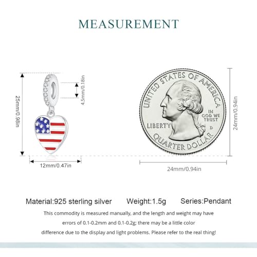 American Flag Charms for Pandora Bracelets - Sterling Silver Patriotic Dangle Charm fit Bracelet and Necklace 4th of July Pendant Independence Day Jewelry Gifts3