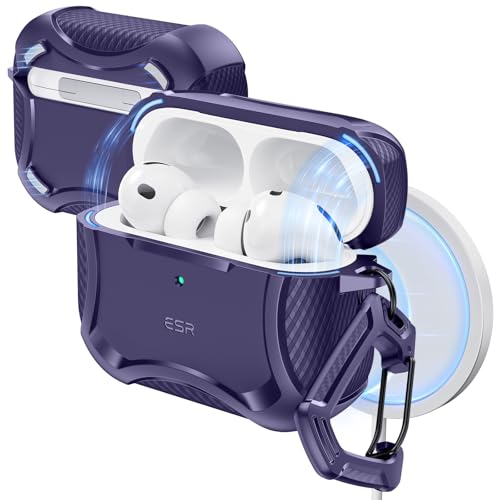 ESR AirPods Pro 3 ケース(2025年モデル)MagSafe対応 USB-Cケーブル対応 マグネットカバー ワイヤレス充電可能 強力落下保護 キズ防止 エアーポッズプロ3用 Cyberシリーズ パープル